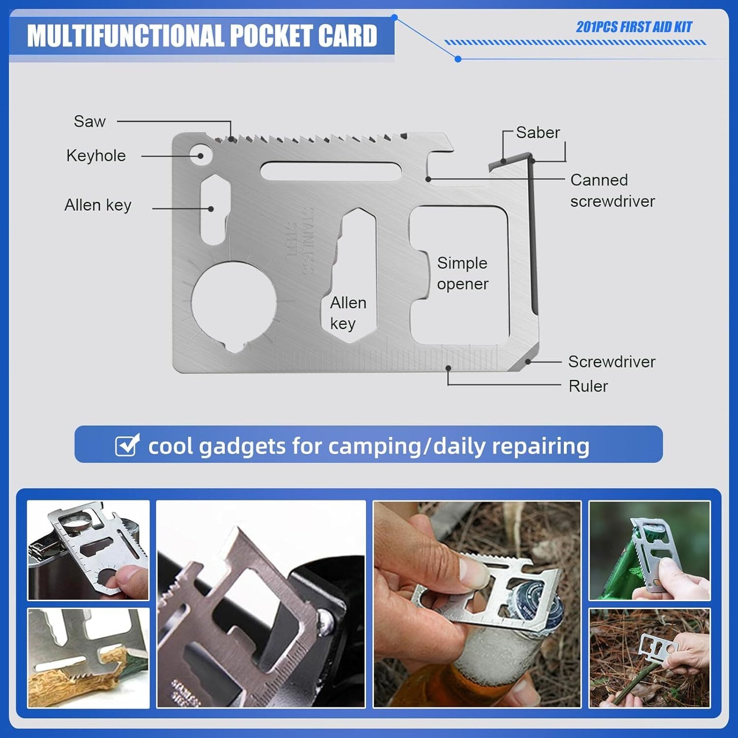 Mini Travel First Aid Kit, Emergency Kit with 201PCS First Aid Supplies And