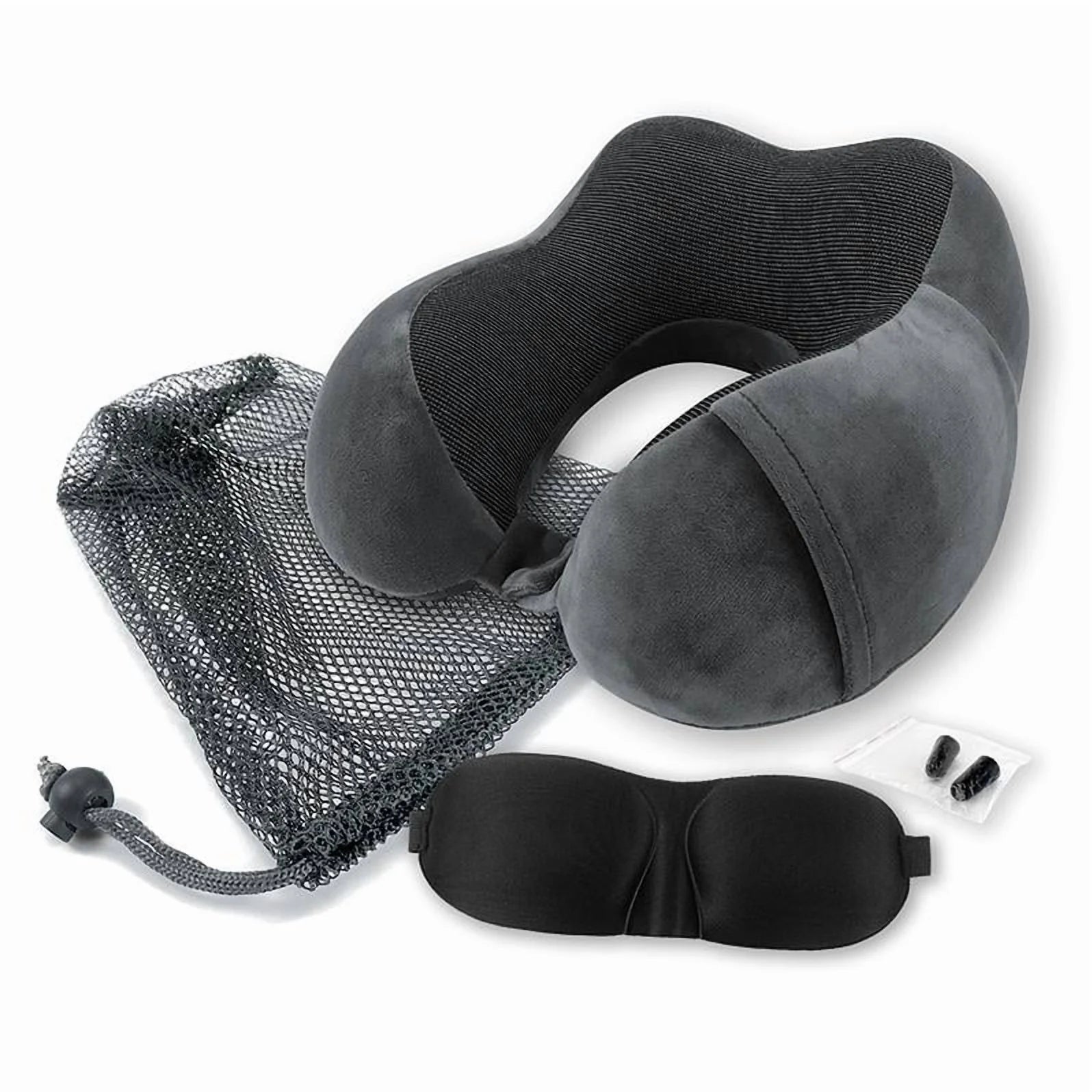 4-Piece Ergonomic Memory Foam Neck Pillow Travel Set