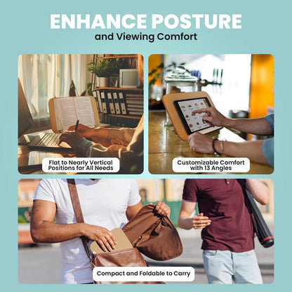 Wood Book Stand - Holder for Reading Hands Free Foldable Adjustable Display