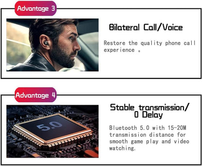 Wireless Earbuds, Powerful Customized Sound with Big Bass, Built-In 4 Mic, Button Control, IPX6 Waterproof Bluetooth Earbuds, Wireless Earphones Compatible with Android & Apple, Colorful