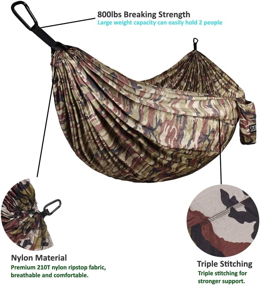 Camping Hammock - XL Double Hammock Portable Hammock Camping Accessories Gear for Outdoor Indoor with Tree Straps, USA Based Brand (Camouflage II)