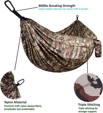 Camping Hammock - XL Double Hammock Portable Hammock Camping Accessories Gear for Outdoor Indoor with Tree Straps, USA Based Brand (Camouflage II)