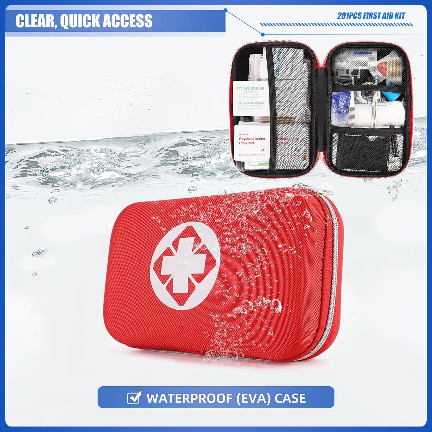 Mini Travel First Aid Kit, Emergency Kit with 201PCS First Aid Supplies And