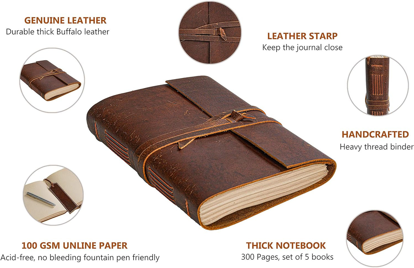 Leather Journal Notebook - Rustic Handmade Vintage Leather Bound Journals for Me