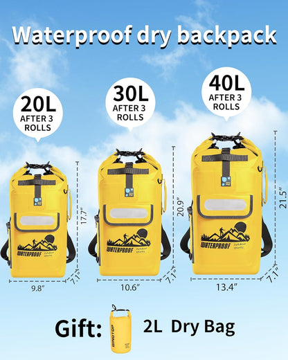 Dry Bag Backpack Waterproof Floating 20L/30L/40L, Dry Bags Waterproof Backpack for Men, Dry Sack Waterproof Bag