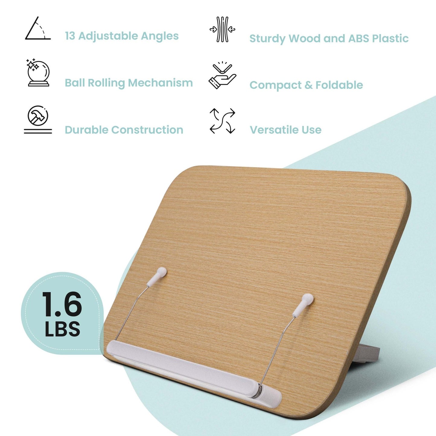 Wood Book Stand - Holder for Reading Hands Free Foldable Adjustable Display