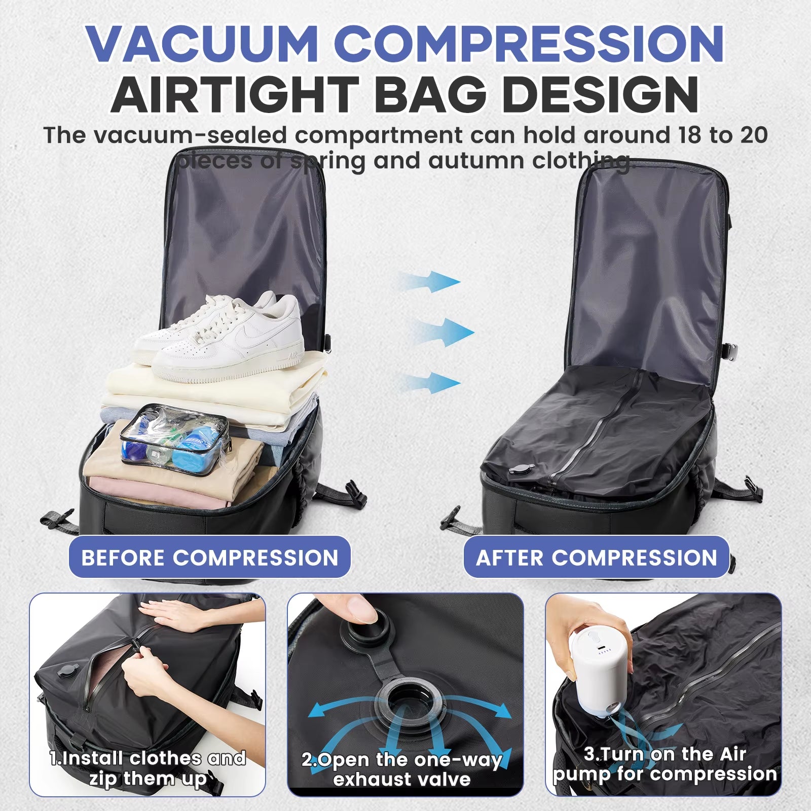 Men Vacuum Compression Backpack 15.6In Laptop Backpack Expand Hiking Vacuum Travel Backpack, Ryanair Backpack 40X20X25 Cabin Bag