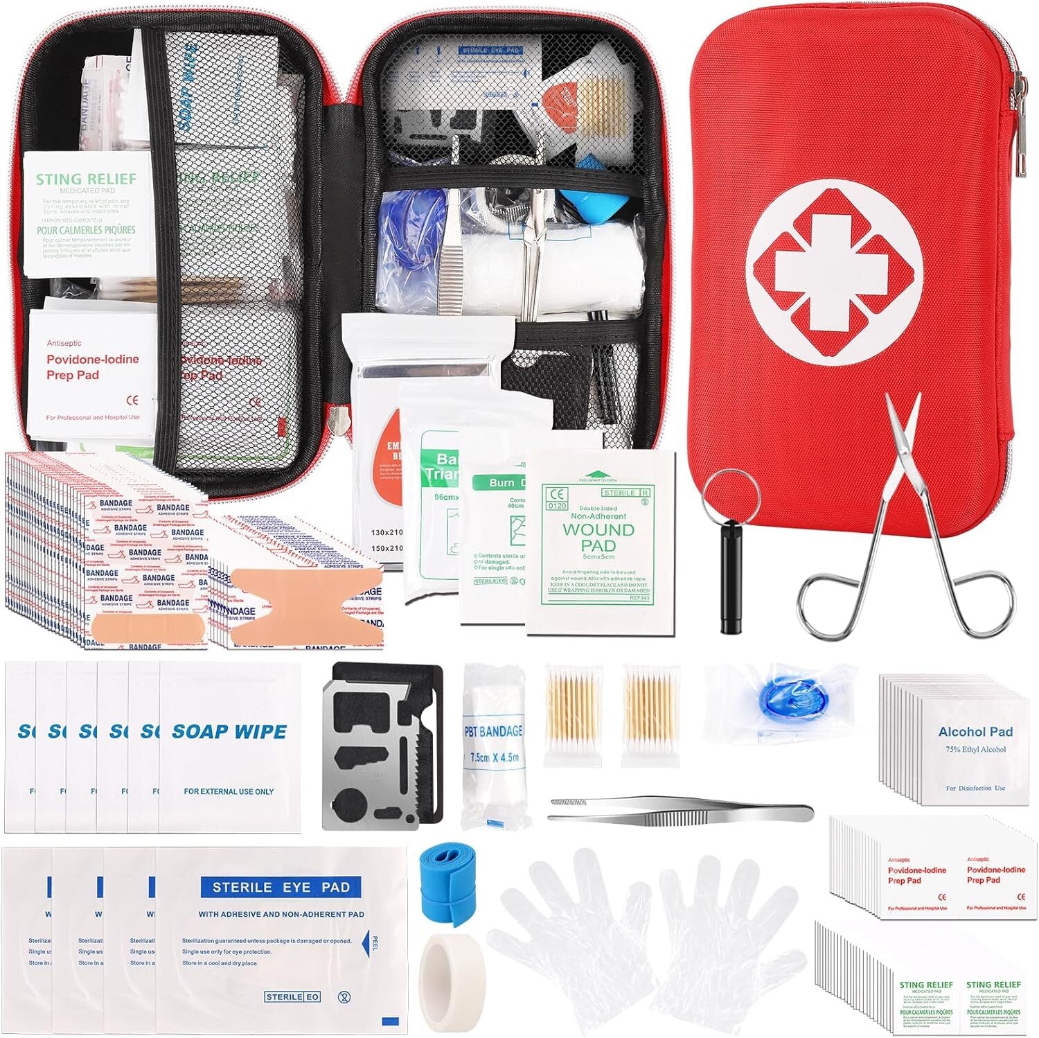 Mini Travel First Aid Kit, Emergency Kit with 201PCS First Aid Supplies And