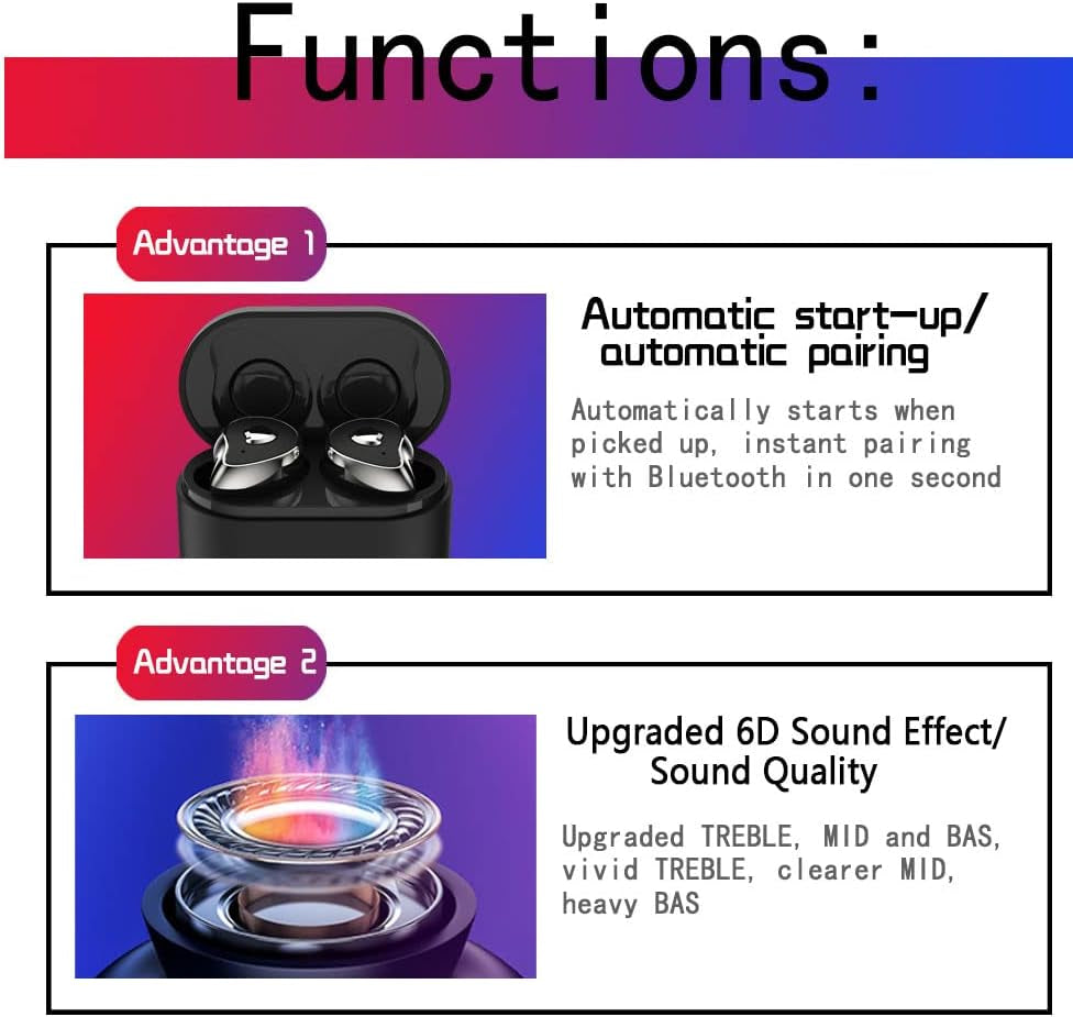 Wireless Earbuds, Powerful Customized Sound with Big Bass, Built-In 4 Mic, Button Control, IPX6 Waterproof Bluetooth Earbuds, Wireless Earphones Compatible with Android & Apple, Colorful