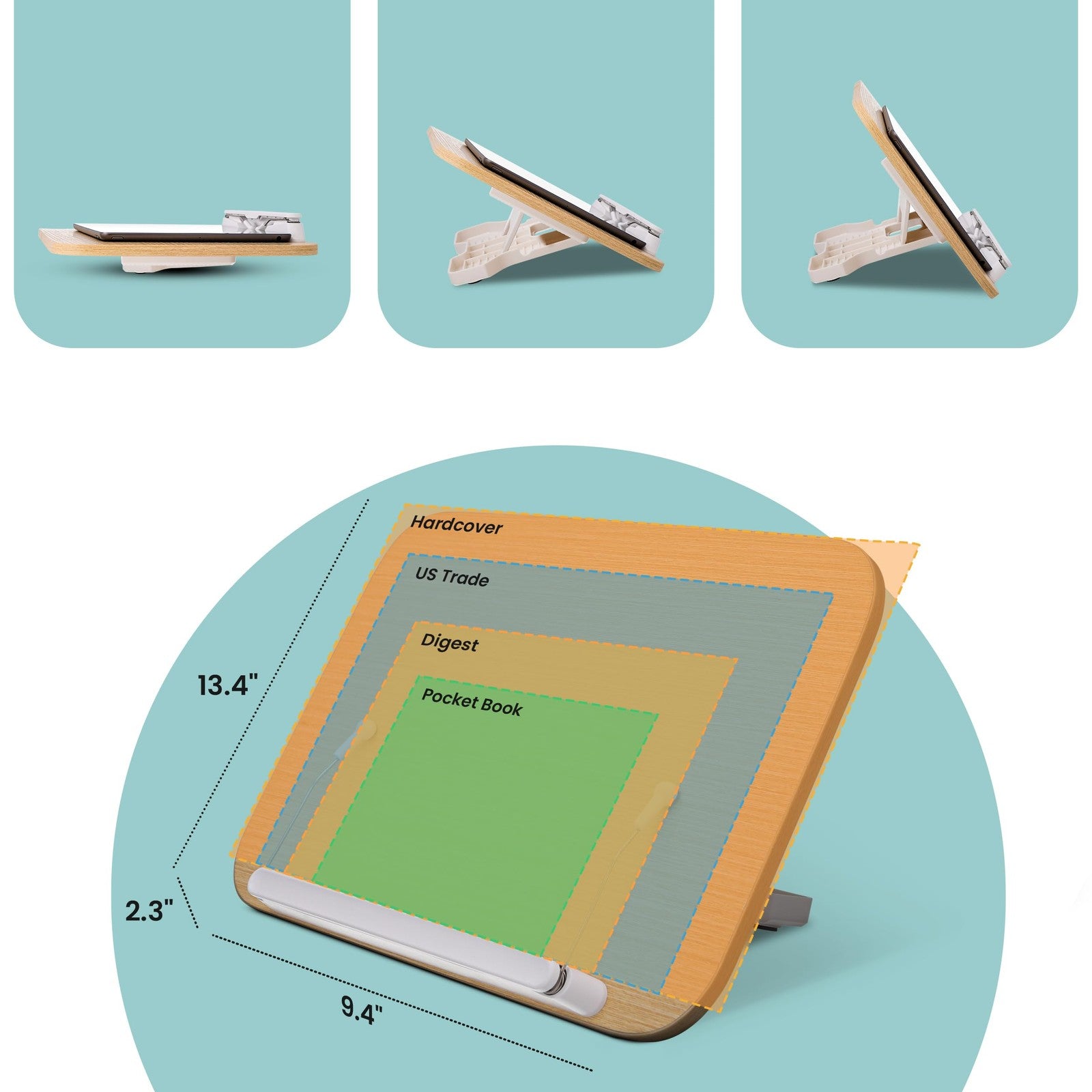 Wood Book Stand - Holder for Reading Hands Free Foldable Adjustable Display