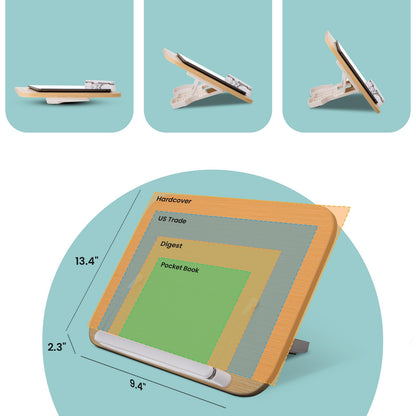 Wood Book Stand - Holder for Reading Hands Free Foldable Adjustable Display