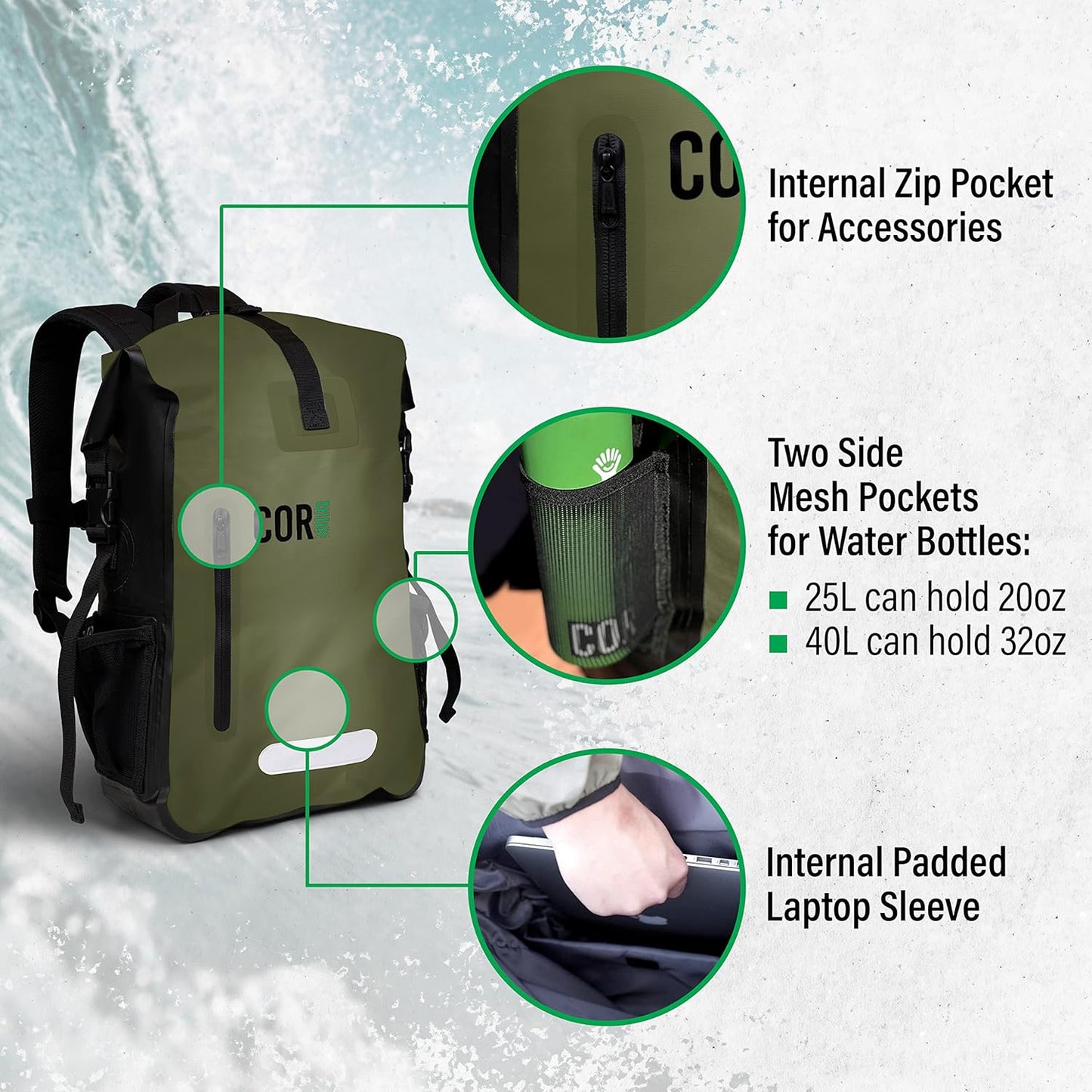 100% Waterproof Heavy Duty Backpack and Dry Backpack for Swimming, Boating or Kayaking, Roll-Top Design with Sonically Welded Seams and Padded Laptop Sleeve (40L, 21 X 15 X 8 Inches)