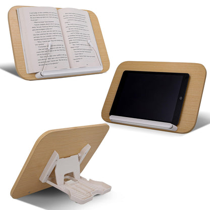 Wood Book Stand - Holder for Reading Hands Free Foldable Adjustable Display