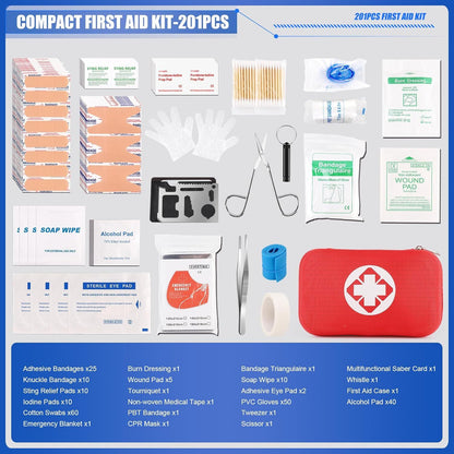 Mini Travel First Aid Kit, Emergency Kit with 201PCS First Aid Supplies And