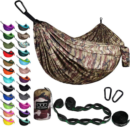 Camping Hammock - XL Double Hammock Portable Hammock Camping Accessories Gear for Outdoor Indoor with Tree Straps, USA Based Brand (Camouflage II)